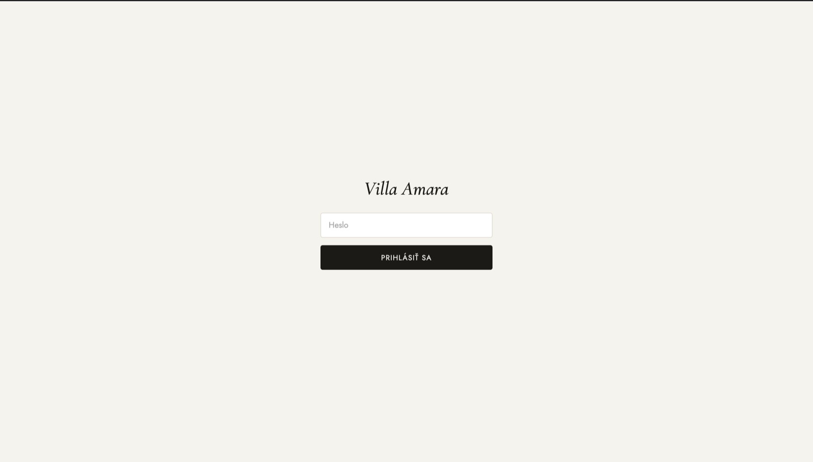 Prihlasovacia obrazovka administrácie webu Villa Amara
