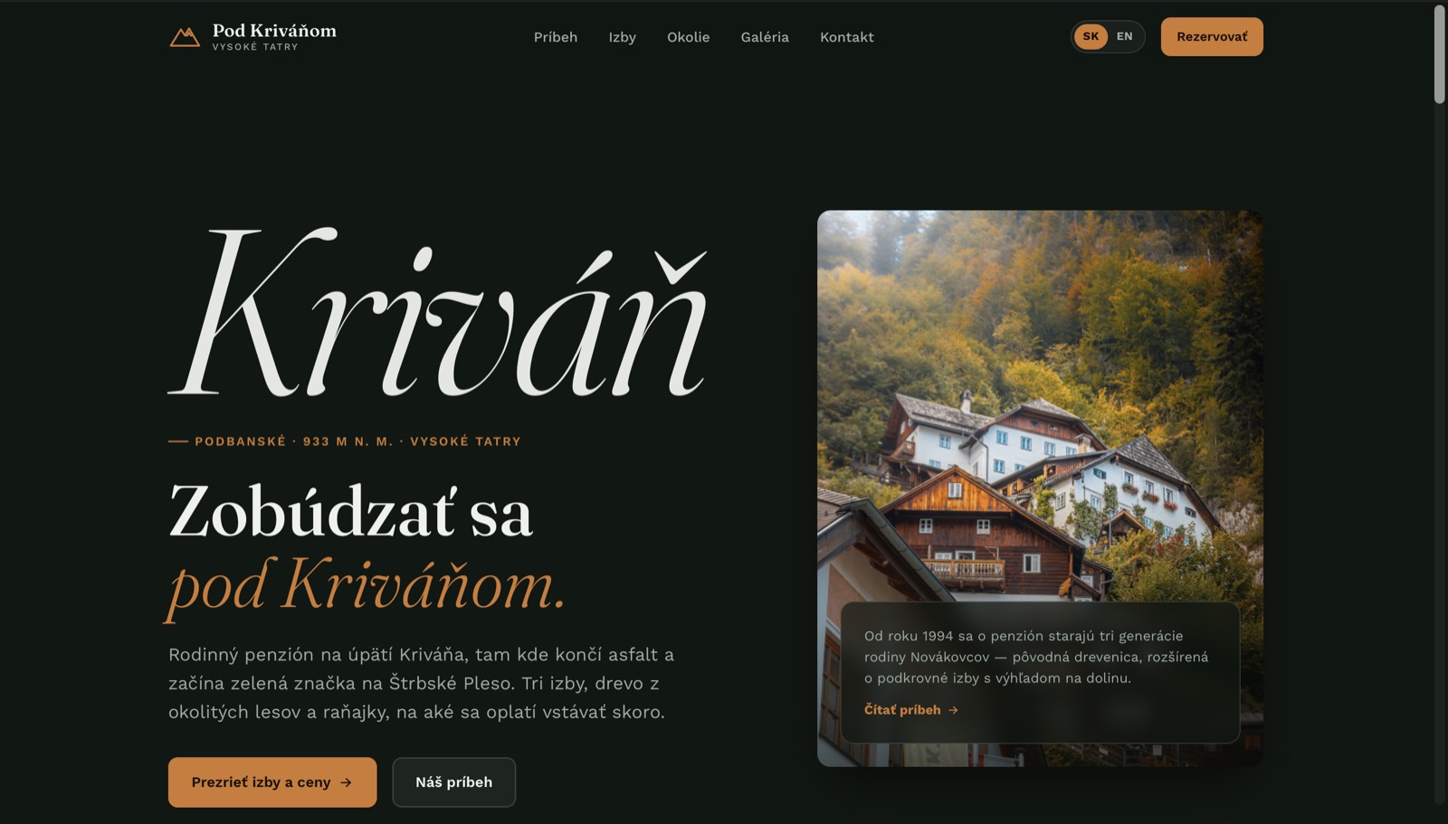 Návrh webu penziónu Pod Kriváňom